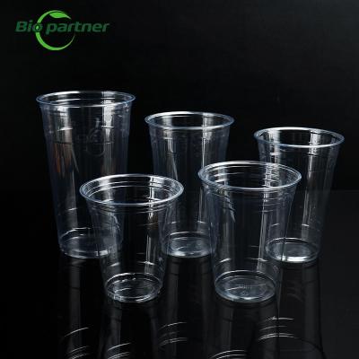 China Degradable PLA Cups Biopartner Disposable Milkshake Yogurt Boba Bubble Tea Plastic Cup for sale