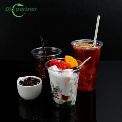 China Clear Pet Plastic Takeaway Coffee Boba Tea Parfait Cups with Degradable PLA and Lid for sale