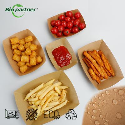 China Biopartner Picnic Packing Kraft Paper Fast Food Paper Boat Oil Proof Sushi Fried Chicken Tacos for sale