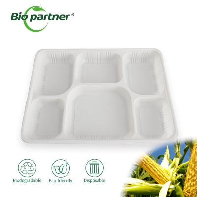 China White Plastic Serving Dinner 6 Compartment Disposable Fast Food Lunch Tray for School for sale