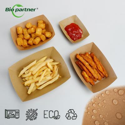 China Disposable Takeaway Hot Dog Box Eco Friendly Customizable Kraft Paper Food Boat Tray for sale