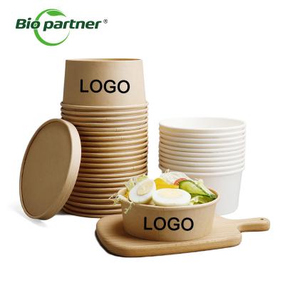 China Fast Food Noodles Salad Bowl WITH LID Customized Color Disposable Paper Bowls To Go for sale