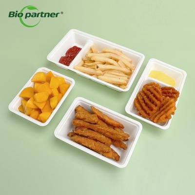 China Eco-Friendly Food Catering Bagasse Snack Box Tray for Fast Food Take Away for sale