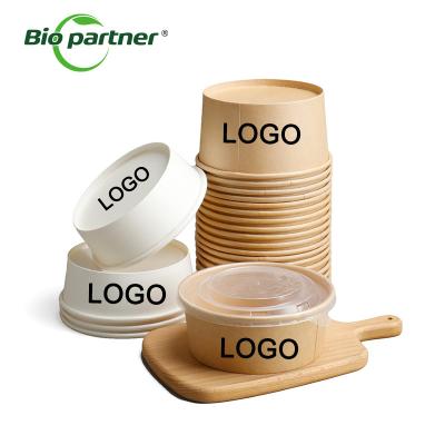 China Take Away Food Packing Containers With Lid Disposable Kraft Paper Salad Fruit Soup Bowl for sale