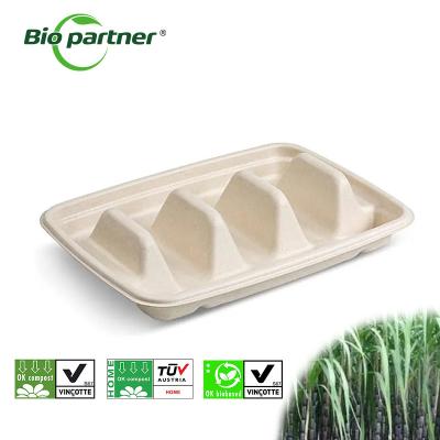 China Biodegradable Sugarcane Bagasse Food Taco Holder Tray for Food Serving in Restaurants for sale