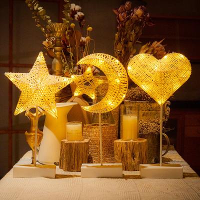 China Small Night Lamp Customization LED Rattan Weaving Stars Like Star Moon Modeling Room Bedroom Decoration Lamp Ins Table Lamp for sale