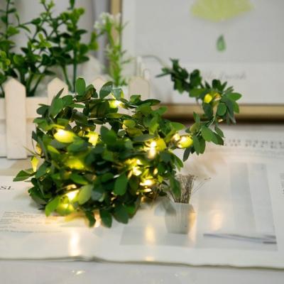 China Series Simulation Green Leaf Rattan LED Copper Wire Lamp String Christmas Decoration DIY Garland Battery Indoor Rural Lights for sale