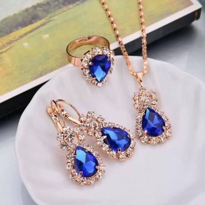 China FASHIONABLE Jewelry Set Earrings Pendant Ring Set Wedding Decoration Color Jewelry Three Piece Set for sale