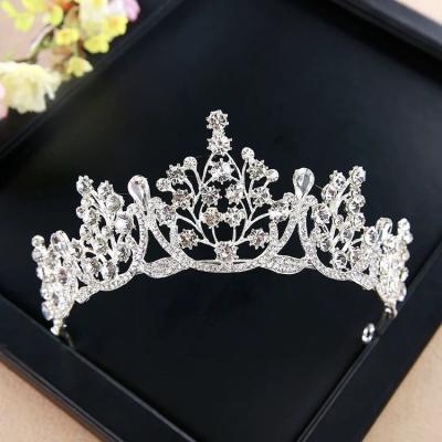 China ALLOY JS new product diamond gold plated pink women's crown wedding electroplating accessories alloy rhinestone headwear for sale