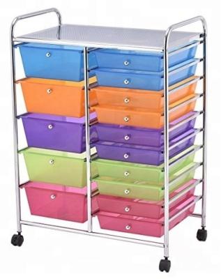 China Storage Living Room Storage Cart With 10+5 Plastic Drawers Cart On Wheel For Home Office Kitchen for sale