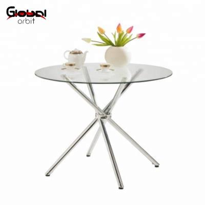 China Eco-friendly Modern Tempered Glass Dining Table Round Table Steel Table for sale