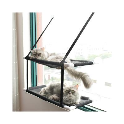 China Hot Selling Easy Double Stocked Breathable Mesh Cat Window Hammock Bed With 4 Removal Suction Cups Lyaers for sale