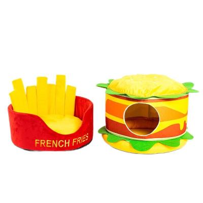 China Lovely Breathable Pet Supplies Bed House Wholesale Cat Burger Maker Cute French Fries Design for sale