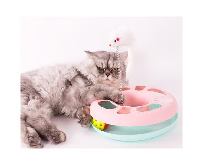 China Hot Selling Cat Turntable Toys Feather Teaser Sustainable PP Eco-friendly Cat Toys With Plastic Ball for sale