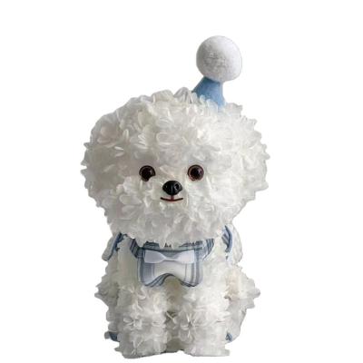 China Pe China Wholesale Maltese Dog Preserved Flower Hydrangea Cuter Than Bear Dog With Box Gift for sale