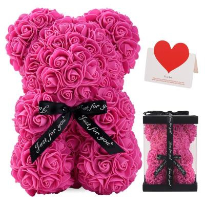 China Pe Manufacturer Wholesale Eternal Rose Foam 25Cm Flower Teddy Artificial Flowers Rainbow Rose Bear for sale