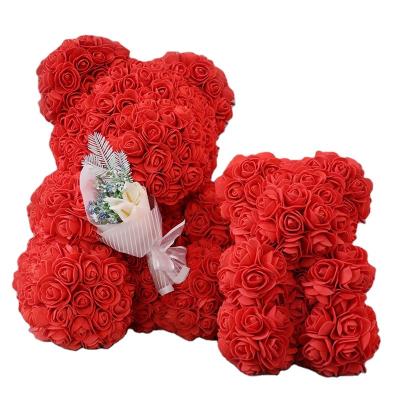 China Pe Manufactory Direct Valentine'S Day Gift 40Cm Foam Rose Bear With Gift Box Artificial Flower Bear For Girlfriend for sale