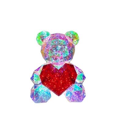 China Eclectic Factory Wholesale Crystal Diamond Colorful Holographic Foil Led Glowing Led Light Teddy Bear With Usb Charge Plug for sale