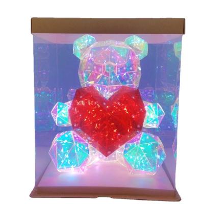 China Eclectic 2023 Led Light Teddy Bear Birthday Decoration Holographic Film Pvc Colorful Bear With Gift Box For Valentines Day Gift for sale