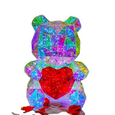 China Eclectic 2023 Valentines Day Gift 30Cm Led Light Teddy Bear Birthday Decoration Holographic Film Pvc Colorful Bear for sale