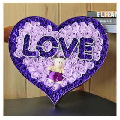 China Soap Rose Father's Day New Product Ideas 2023 Flowers For Sale Decorative Leaves Rattan Artificial Eternal Soap Rose In Heart Shape Box for sale