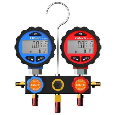 China Auto Repair Elitech DMG-3B AC Manifold Gauge Set HVAC Pressure Gauge with Hoses Coupler Adapters Carrying Case DMG-3B for sale