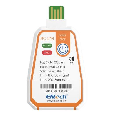 China Cold chain monitoring Disposable PDF Temperature Data Logger Auto Report 2-Color Indicator Elitech RC-17N for sale