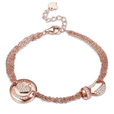 China CLASSIC Trendy Heart Bracelet Rose Gold Plated Anti Allergy 925 Sterling Silver Ladies Jewelry Bracelets & Bangles from China for sale