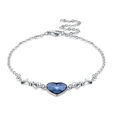 China Fashion 925 Sterling Jewelry Handmade Women Custom Blue Bracelet Crystal Lucky Adjustable Silver Blue Bracelet for sale