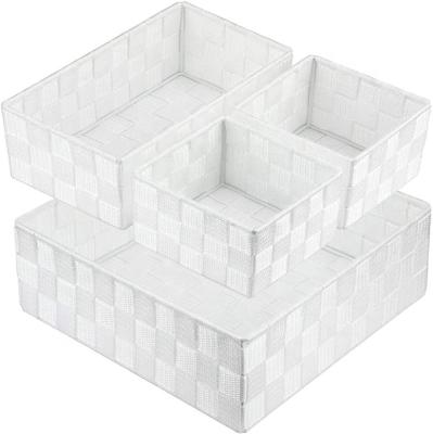 China Sustainable White Woven Storage Box 4 Pack Cube Basket Bin Container Box, Nylon Storage Basket for sale