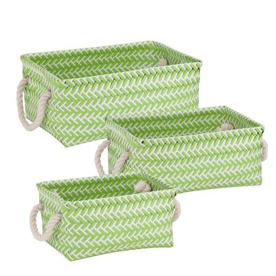 China 2022 Hot Selling Multi-size Portable High Quality Multi-size PP Multi-color Portable Strip Woven Storage Basket for sale