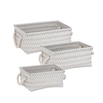 China Good Price White Rectangle Handmade Woven Bathroom Toilet Storage Basket Waterproof Sustainable Commercial Price PP Material for sale