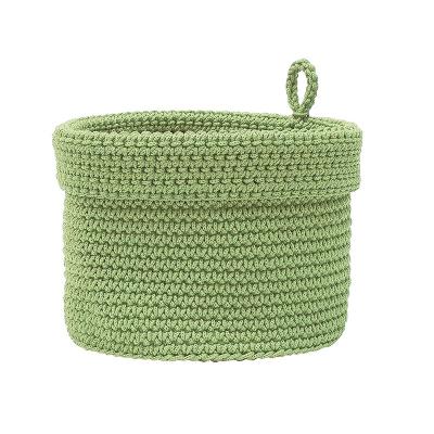 China Sustainable Hot Selling New Products Popular Fashionable Casual Foldable Cotton Rope Woven Storage Baskets With Handle for sale