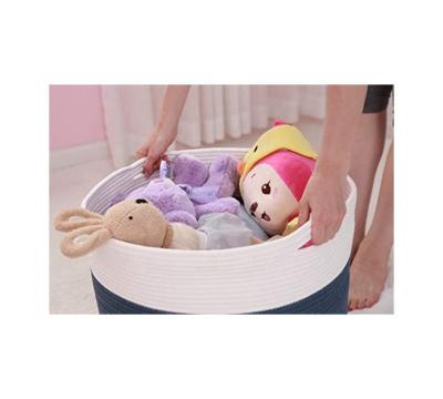 China White / Cotton Rope Sustainable Service Mixed Laundry Woven Rope Storage Baskets Toys Bin With Navy Lid for sale