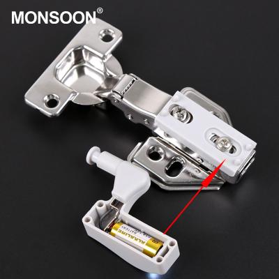 China MONSON Contemporary New Types 35Mm Cup Soft Narrow Hinge Hydraulic Cabinet Door Hinge With Led Light Hinge for sale