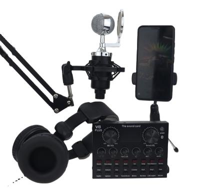 China Live Metal Network Recording Sound Card Microphone Earphone Set For Facebook TikTok for sale