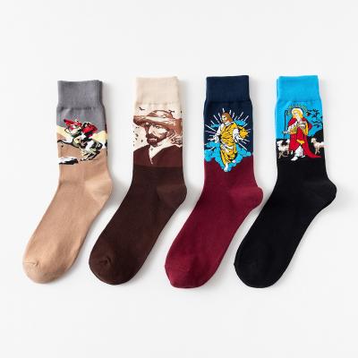 China Antibacterial Wholesale Custom Design High Quality Oil Painting Cotton Organic Cotton Men's Socks for sale