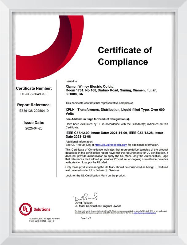 UL certificate - Xiamen Winley Electric Co.,Ltd