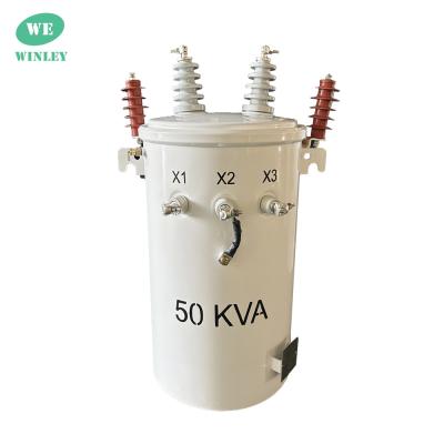 China 50kva Single Phase Pole Mounted Transformer Oil Immersed 12.47KV 304SS ANSI / IEEE C57 for sale