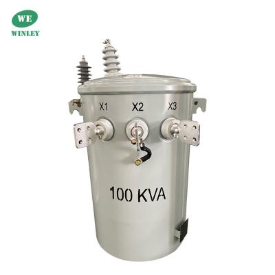 중국 100KVA 단일 단계 전구 설치 분배 트랜스포머 오일 잠수 12470V 304SS 탱크 액체 가득 전구 설치 판매용