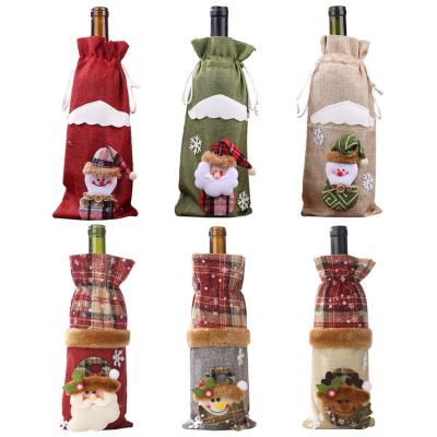 China Durable table dressing bag cover bottle champagne wine holiday christmas gift decorative bottlr set canvas bags for sale