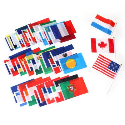 China Customized Reusable Hand Flag Fast Delivery Polyester Printing Low Moq Parade Mini Flags With Pole for sale