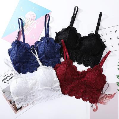 China Ladies V-Neckline Camisole One Piece Laser Cut Bra Lace Beauty Back Bonded Comfortable Wire Free Shockproof One-Piece Camisole for sale