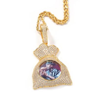 China Custom Hiphop Medallion Silver Bag Pendant Real Photo Gold Plated Hip Hop Jewelry for sale