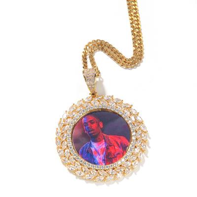 China Hiphop memory image solid round necklace and solid back micro pendant pave to charm men's hip hop rock jewelry for sale