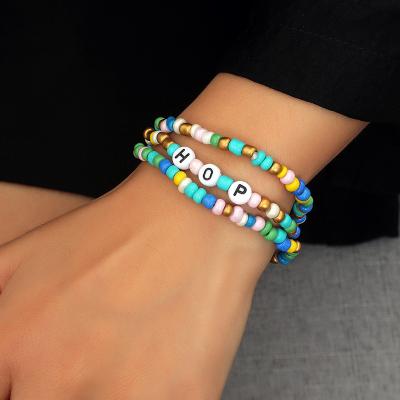 China Other Retro Color 3Pcs/set Ethnic Beaded Rice Letter Bead Bracelet Personality Ethnic Beaded Bracelet For Women Bohemian Jewelry for sale