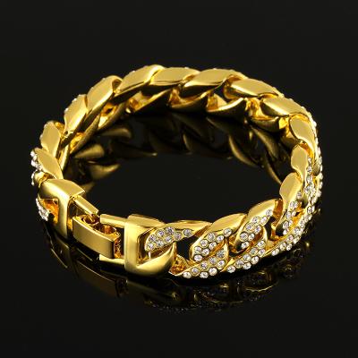 China New Hiphop Fashion Luxury Iced Out Cuban Link Chain Bracelet For Men Women Silver Gold Color Bling Rhinestone Bracelet Jewelry for sale