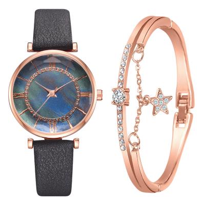 China Other Hot-selling Ladies Watch Set Fashionable PU Ladies Quartz Watch With Roman Disc Scale for sale