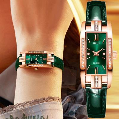 China Grace Fashion Square Ladies Quartz Watch Strap Set Simple Green Dial Rose Gold Mesh Luxury Ladies Watch for sale