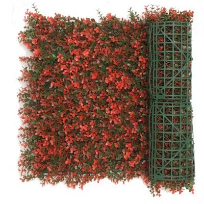 China Easily Assembled Artificial Buxus Red Fence Leaf Panel for sale